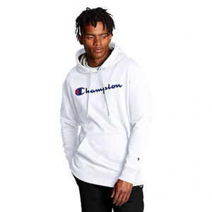 CHAMPION Powerblend Fleece Graphic Pullover Hoodie White Kangaroo Pocket 2XL NEW